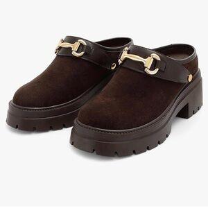 Source Unknown Dark Brown Suede Platform Mule with Gold Bit